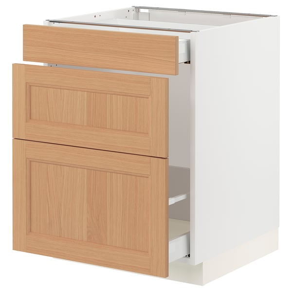 SEKTION / MAXIMERA Gabinete para bote 1 cajón, blanco/Vedhamn roble, 61x61x76 cm