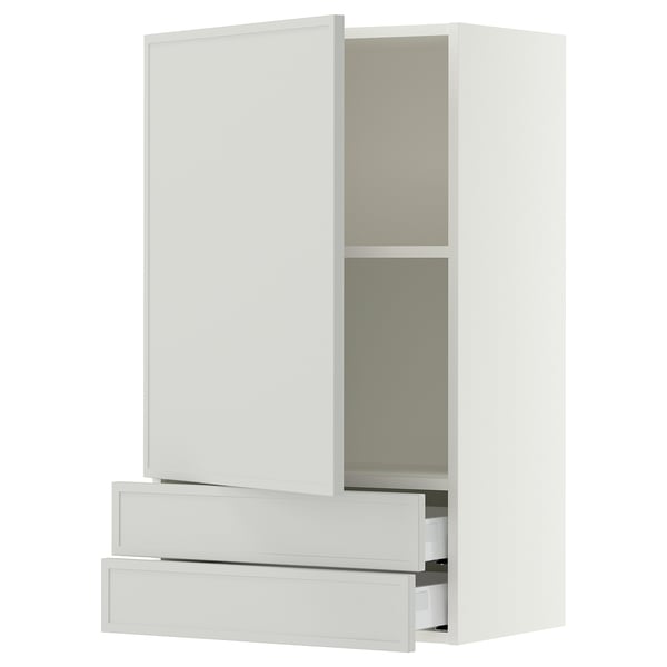 SEKTION / MAXIMERA Gabinete pared 1 puerta 2 cajones, blanco/Aspudden gris claro, 61x37x102 cm