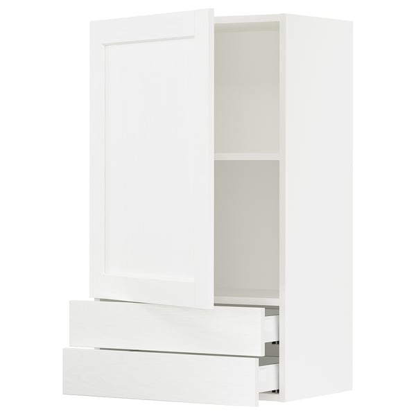 SEKTION / MAXIMERA Gabinete pared 1 puerta 2 cajones, blanco Enköping/blanco efecto madera, 61x37x102 cm