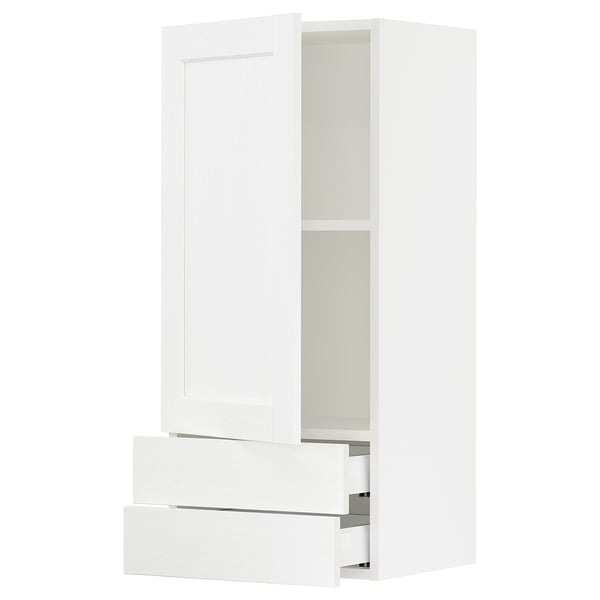 SEKTION / MAXIMERA Gabinete pared 1 puerta 2 cajones, blanco Enköping/blanco efecto madera, 46x37x102 cm