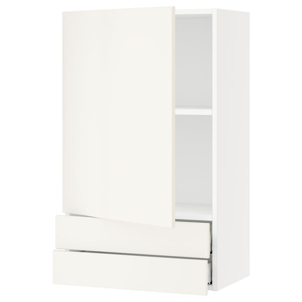 SEKTION / MAXIMERA Gabinete pared 1 puerta 2 cajones, blanco/Veddinge blanco, 61x37x102 cm