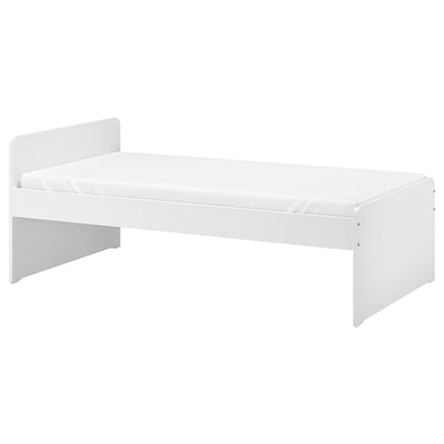 SLÄKT Base de cama con somier, blanco, Individual