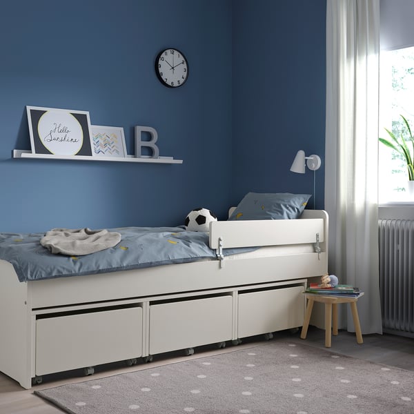 SLÄKT / NATTAPA Base cama+barandal+somier tablillas, blanco, Individual