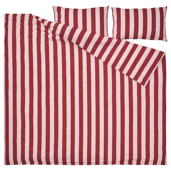 SLÅNHÖSTMAL Funda nórdica +funda(s) de almohada, rosa claro rojo oscuro/raya, King