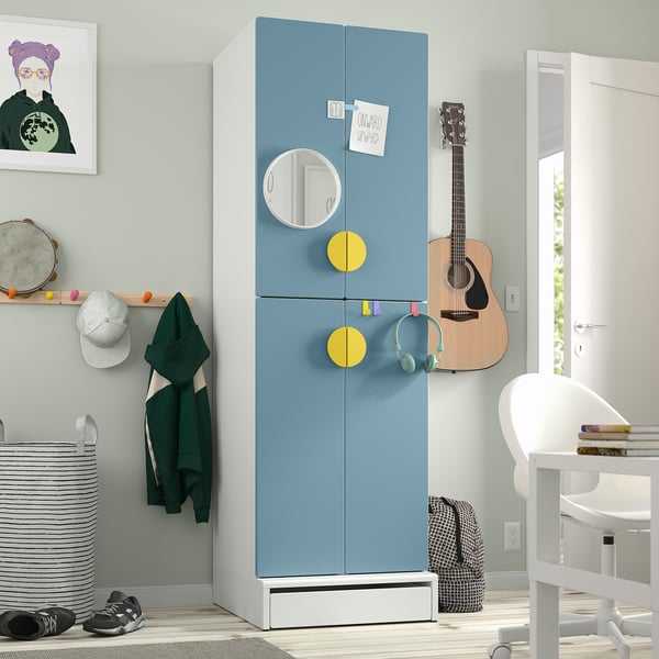 SMÅSTAD / UPPFÖRA Clóset, blanco azul/+2 rieles para ropa, 60x65x196 cm