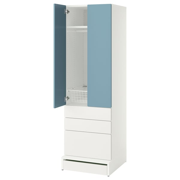 SMÅSTAD / UPPFÖRA Clóset, blanco azul/con 3 cajones, 60x65x196 cm