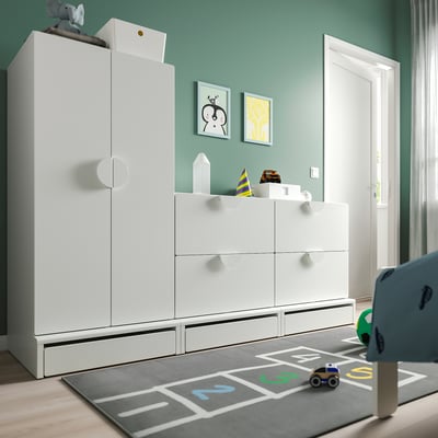 SMÅSTAD / UPPFÖRA Clóset, blanco blanco/con dos cómodas, 180x65x136 cm