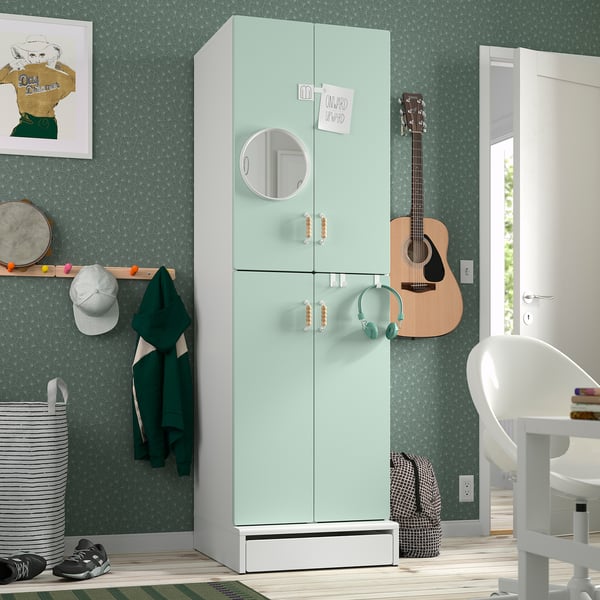 SMÅSTAD / UPPFÖRA Clóset, blanco Verde claro/+2 rieles para ropa, 60x65x196 cm