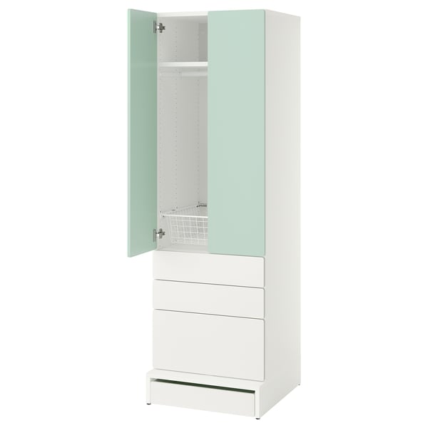 SMÅSTAD / UPPFÖRA Clóset, blanco Verde claro/con 3 cajones, 60x65x196 cm
