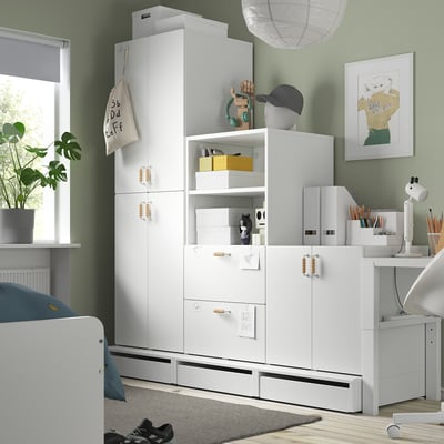 SMÅSTAD / UPPFÖRA Combinación de almacenamiento, blanco/blanco, 180x65x196 cm