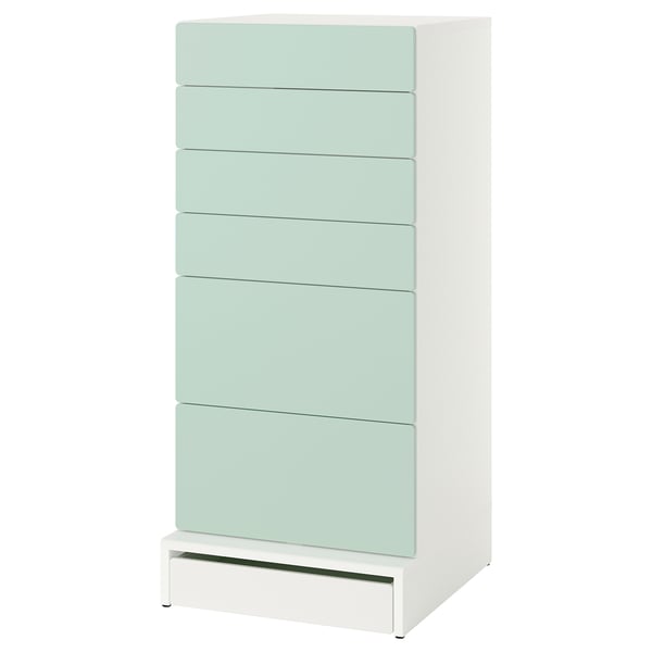 SMÅSTAD / UPPFÖRA Cómoda de 6 cajones, blanco/Verde claro, 60x65x136 cm