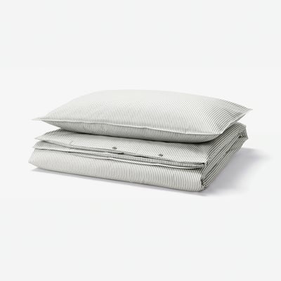 SOLFIBBLA Funda nórdica +funda(s) de almohada, gris blanco/raya, Individual