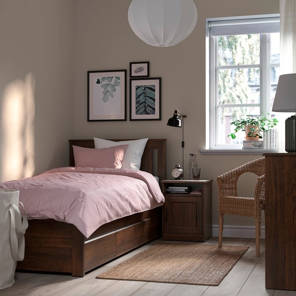 SONGESAND Base de cama con 2 cajones, café/Luröy, Individual
