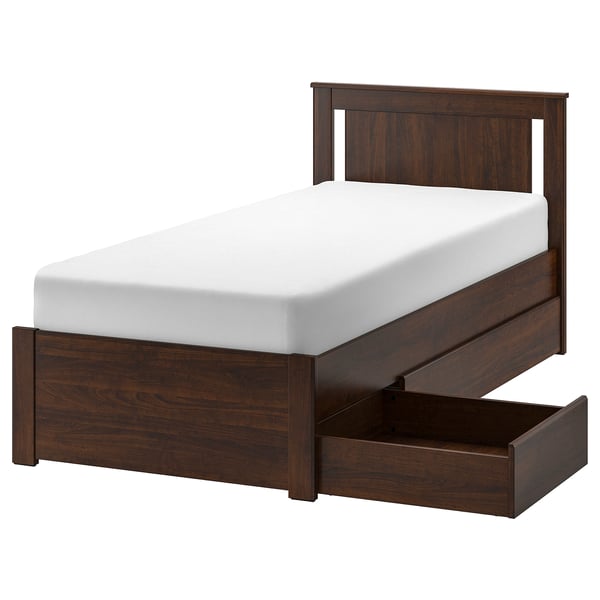 SONGESAND Base de cama con 2 cajones, café, Individual