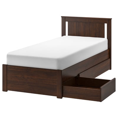 SONGESAND Base de cama con 2 cajones, café, Individual