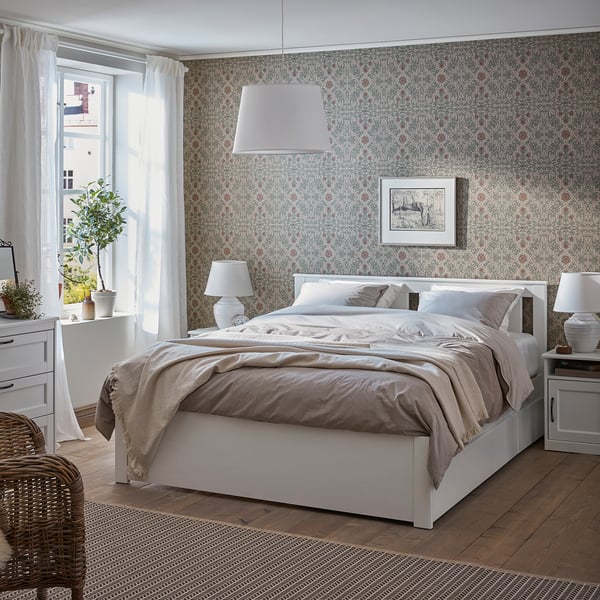 SONGESAND Base de cama con 4 cajones, blanco, Queen