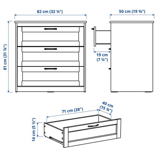 SONGESAND Cómoda de 3 cajones, blanco, 82x81 cm