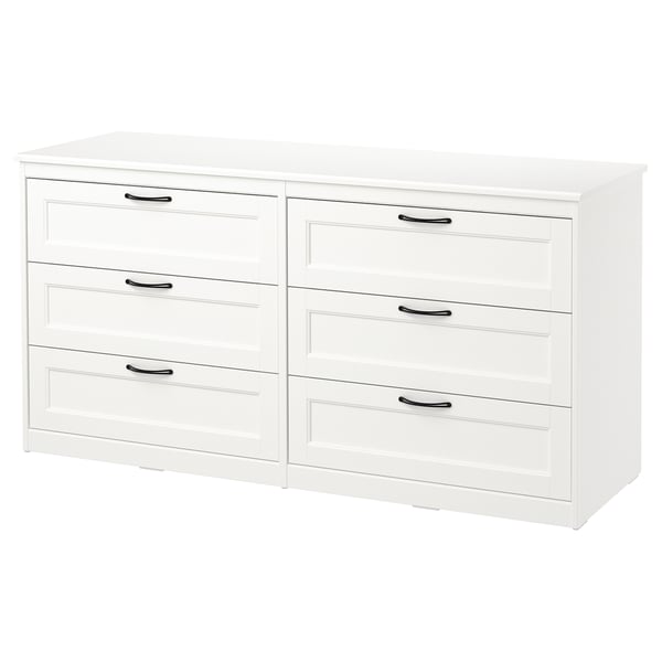 SONGESAND Cómoda de 6 cajones, blanco, 161x82 cm