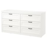SONGESAND Cómoda de 6 cajones, blanco, 161x82 cm