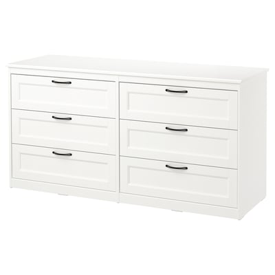 SONGESAND Cómoda de 6 cajones, blanco, 161x82 cm