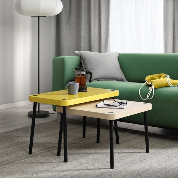 SONHULT Set de 2 mesas, amarillo/efecto abedul