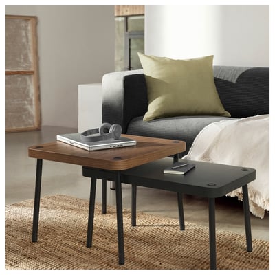 SONHULT Set de 2 mesas, gris/efecto nogal