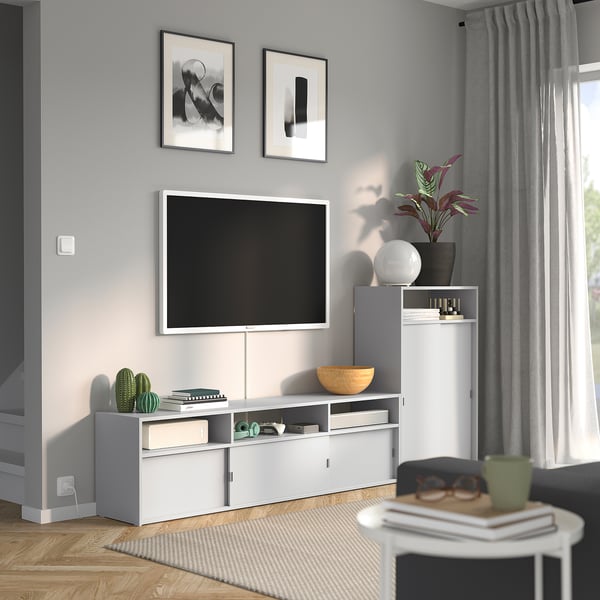 SPIKSMED Mueble de TV con almacenaje, gris claro, 215x32x96 cm