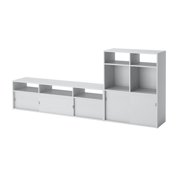 SPIKSMED Mueble de TV con almacenaje, gris claro, 233x32x96 cm