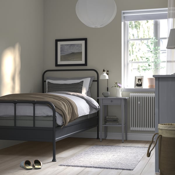 STJÄRNÖ Base de cama, carbón/Lyngör gris oscuro, Individual