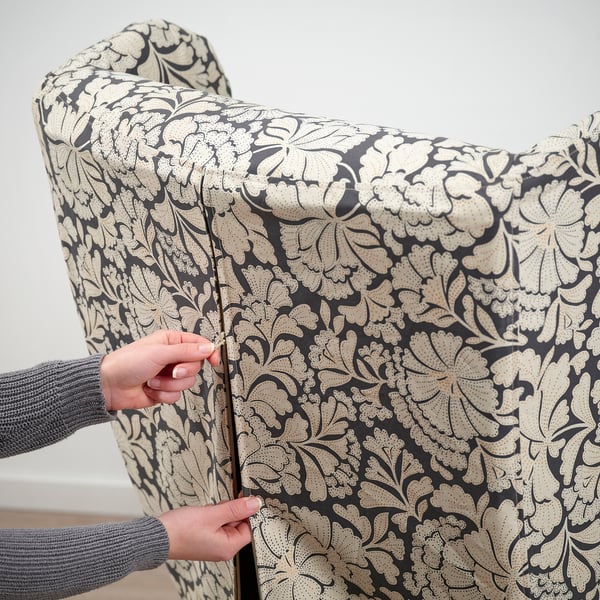 STRANDMON Funda para sillón, Ribersborg gris oscuro/beige
