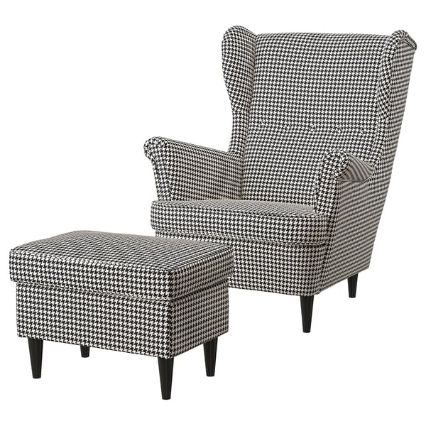 STRANDMON Sillón y reposapiés, Vibberbo negro/beige