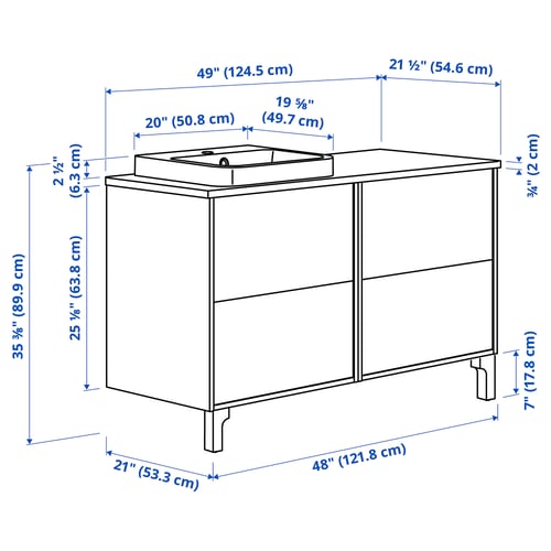 TÄNNFORSEN / ORRSJÖN Mueble de lavabo/lavabo, blanco/blanco efecto mármol, 125x55x90 cm