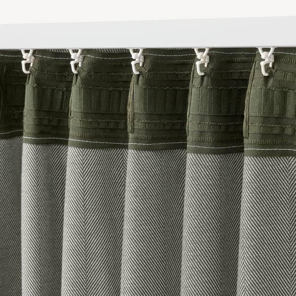 TIBAST Cortinas oscuras, 1 par, verde oscuro/con cinta de fruncir, 145x250 cm
