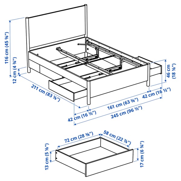 TONSTAD Base de cama con almacenaje, chapa roble/Luröy, Queen