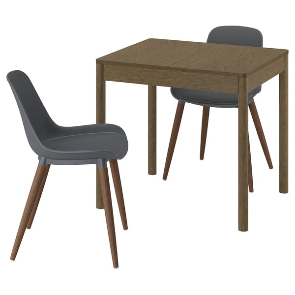 TONSTAD / GRÖNSTA Mesa y 2 sillas, chapa de roble pintada de café/gris, 80/120x70 cm