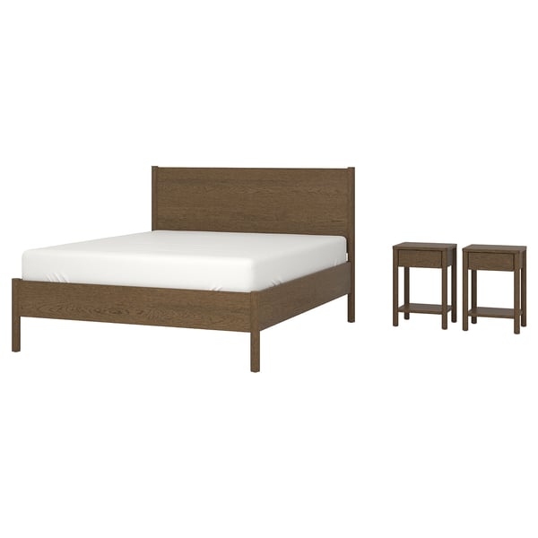 TONSTAD Muebles para recámara, 3 piezas, café chapa de roble teñida, Matrimonial