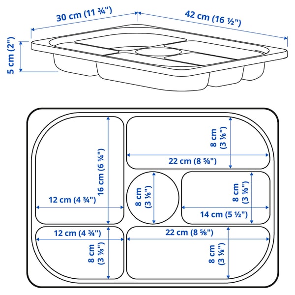 TROFAST Bandeja con compartimentos, blanco, 42x30x5 cm
