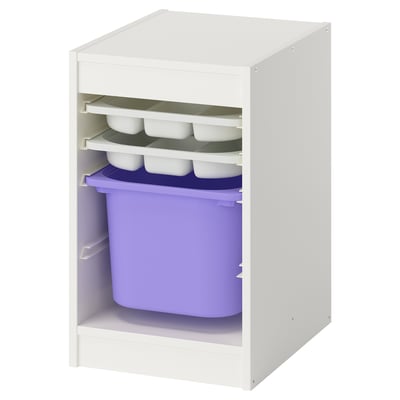 TROFAST Comb almacenaje+caja/bandeja, blanco blanco/lila, 34x44x56 cm