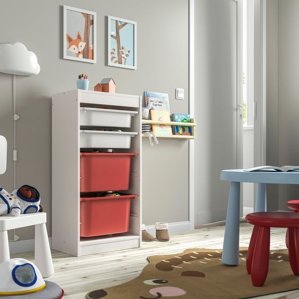 TROFAST Combinación de almacenaje con cajas, blanco blanco/rojo, 46x30x94 cm