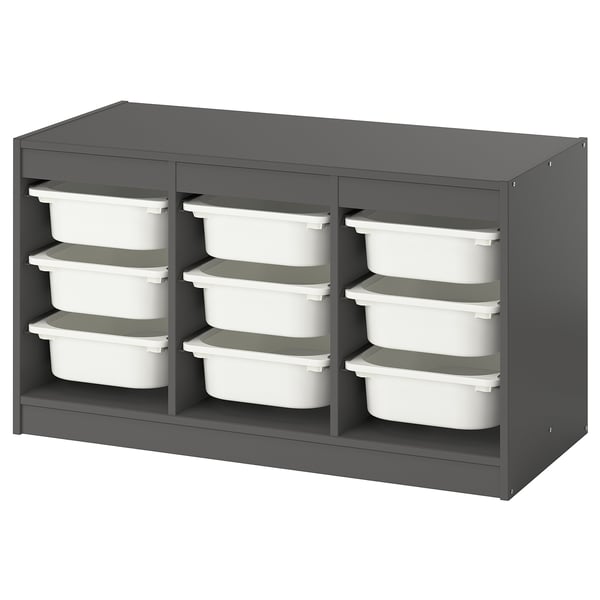 TROFAST Combinación de almacenaje con cajas, gris/blanco, 99x44x56 cm