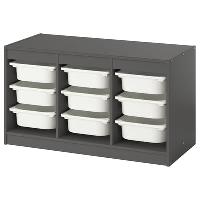 TROFAST Combinación de almacenaje con cajas, gris/blanco, 99x44x56 cm