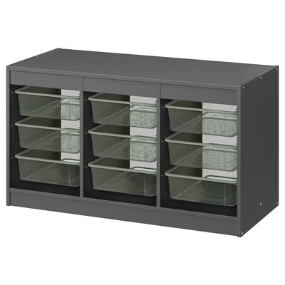 TROFAST Combinación de almacenaje con cajas, gris/gris verde claro, 99x44x56 cm