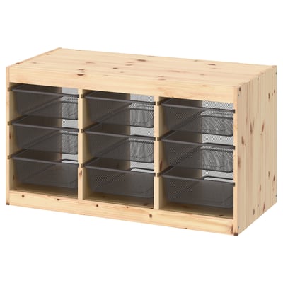 TROFAST Combinación de almacenaje con cajas, pino tte claro/gris oscuro, 93x44x52 cm