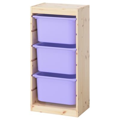 TROFAST Combinación de almacenaje con cajas, pino tte claro/lila, 44x30x91 cm