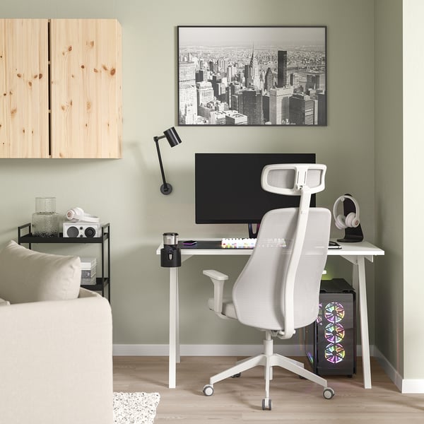 TROTTEN / MATCHSPEL Escritorio y silla, blanco/gris claro