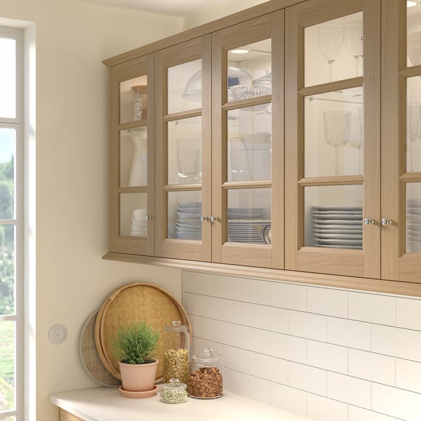 VEDHAMN Puerta de vidrio, roble, 38x102 cm