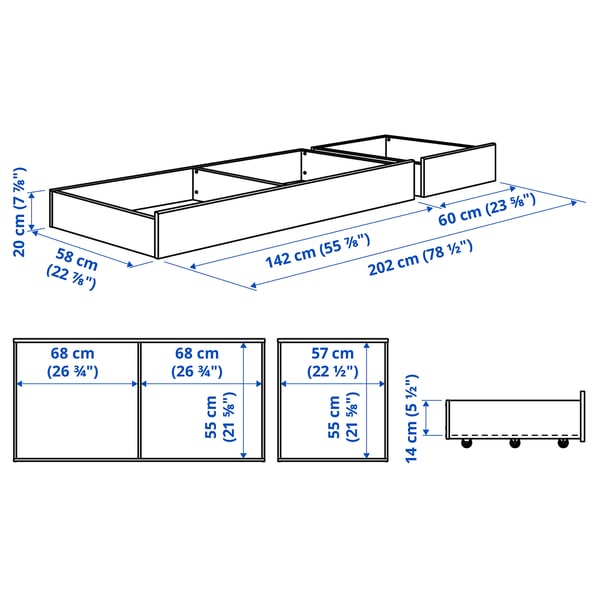 VIHALS Cajón de cama, 2 piezas, blanco, Queen
