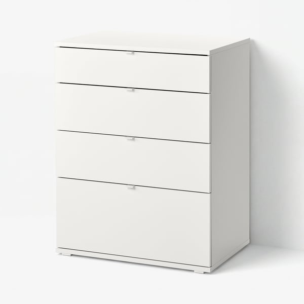 VIHALS Cómoda de 4 cajones, blanco/Función de anclaje/desbloqueo, 70x47x90 cm