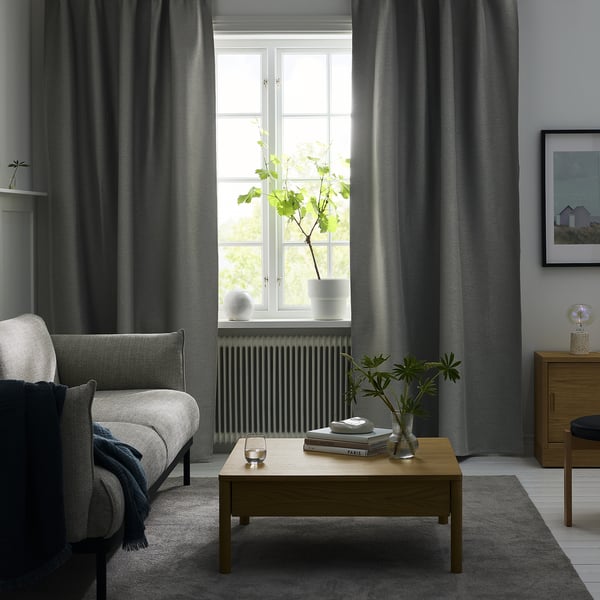 VILBORG Cortinas oscuras, 1 par, gris/con cinta de fruncir, 145x250 cm