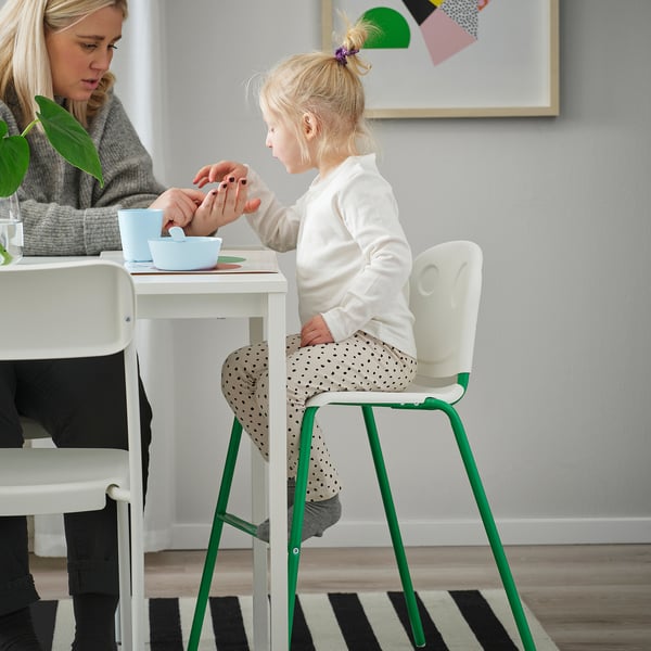VILDGÅS Silla alta para niños, blanco/verde